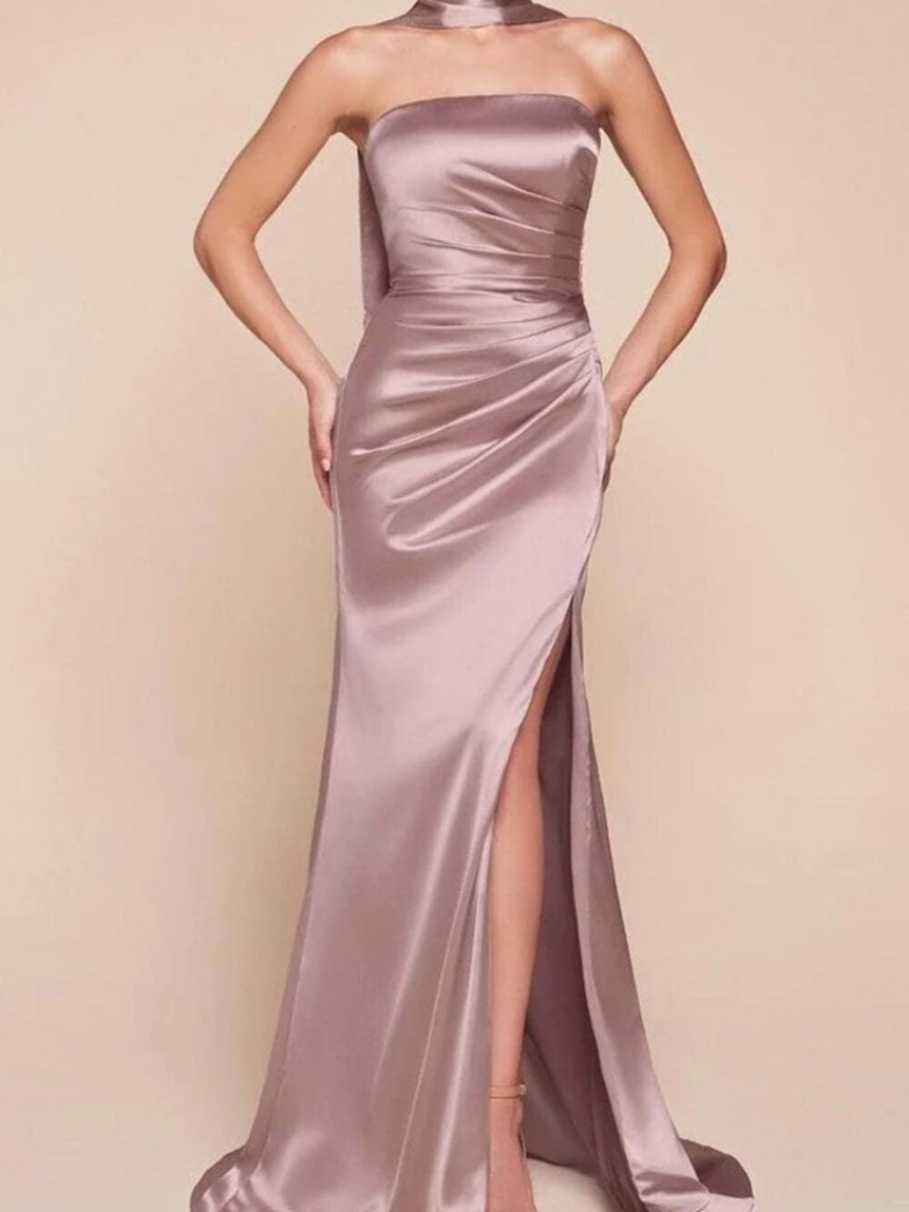 NWT Ladivine 7451 Satin Bridesmaid Dress Mauve Size 4